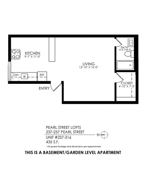 Floor plan for studio, 1 bath, 405 sqft
